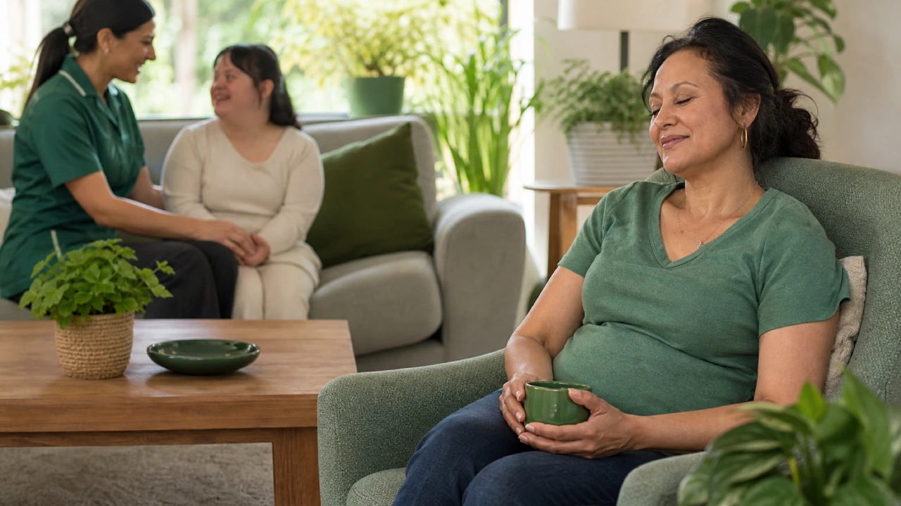 Family caregiver taking a break while a respite care worker supports their adult family member in Ohio